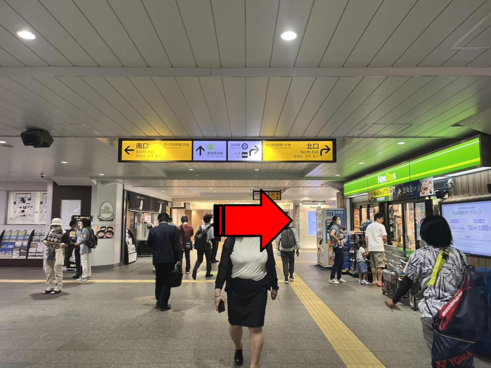 JR総武線 本八幡駅改札口から北口へ向かって進みます。