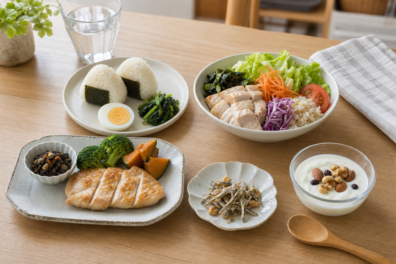 朝・昼・夜・間食別のセブンダイエットメニュー例を補足する画像